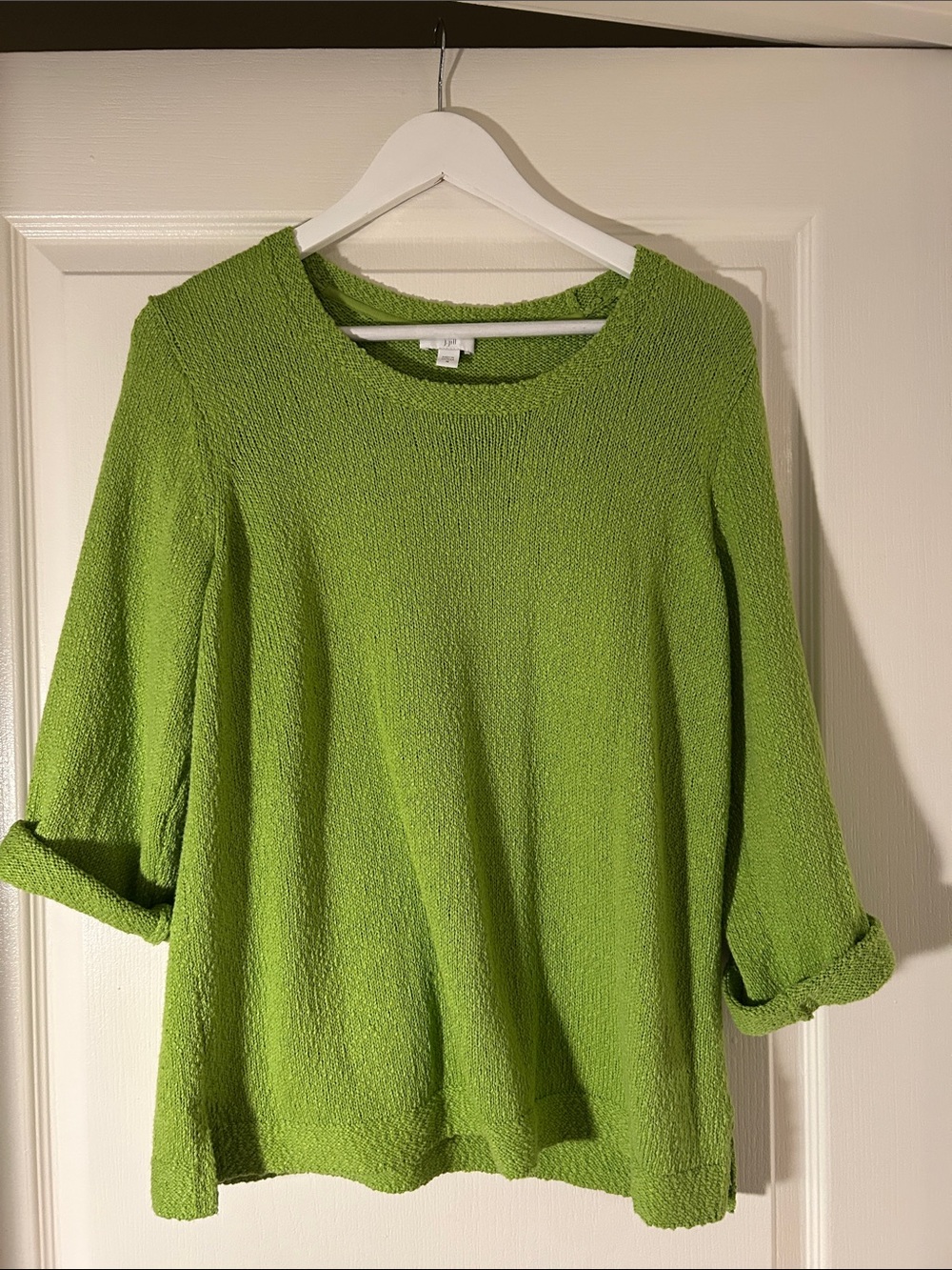J. Jill Lime Green Textured Crewneck Sweater
